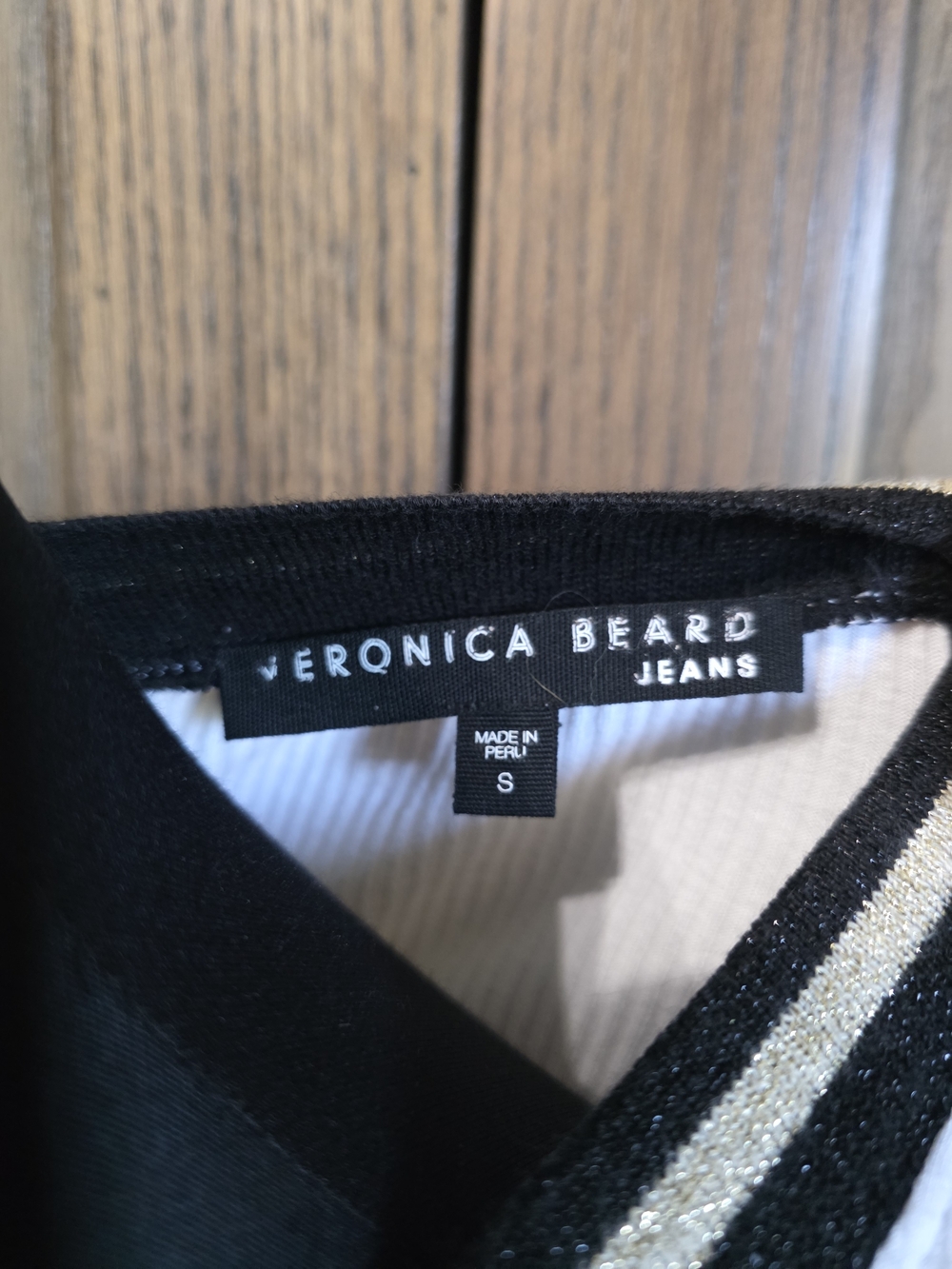 Veronica Beard White Ribbed Short Sleeve Top with Black Trim - Picture 4 of 4